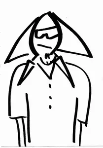 Persona de dibujos animados con triángulo de pelo y gafas de sol de gráficos vectoriales